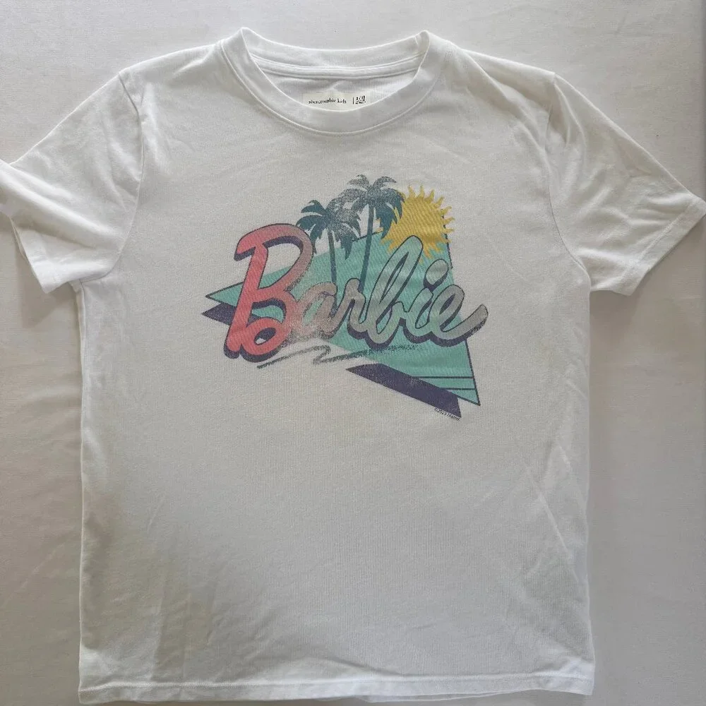 Abercrombie Kids Barbie‎ Graphic T Shirt White Palm Trees 9/10